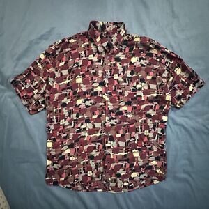 Vintage 90s Countess Mara Shirt Button Up Short Sleeve Abstract Geometric Mens L